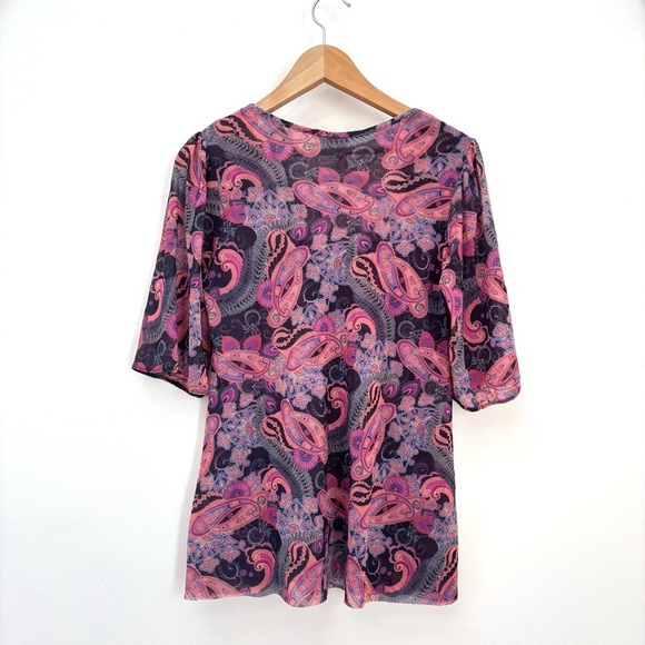 Anthropologie Daisy & Clover Mesh Paisley Floral Peasant Top Boho Multicolor XL - Picture 7 of 13